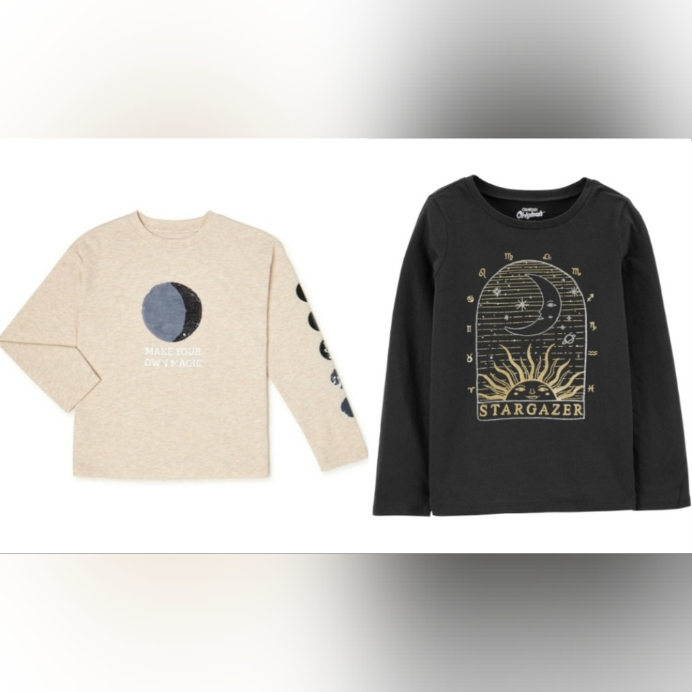 2 Shirts! Oshkosh Stargazer Graphic Tee & Make Your Own Magic Sequin Tee 5/5A